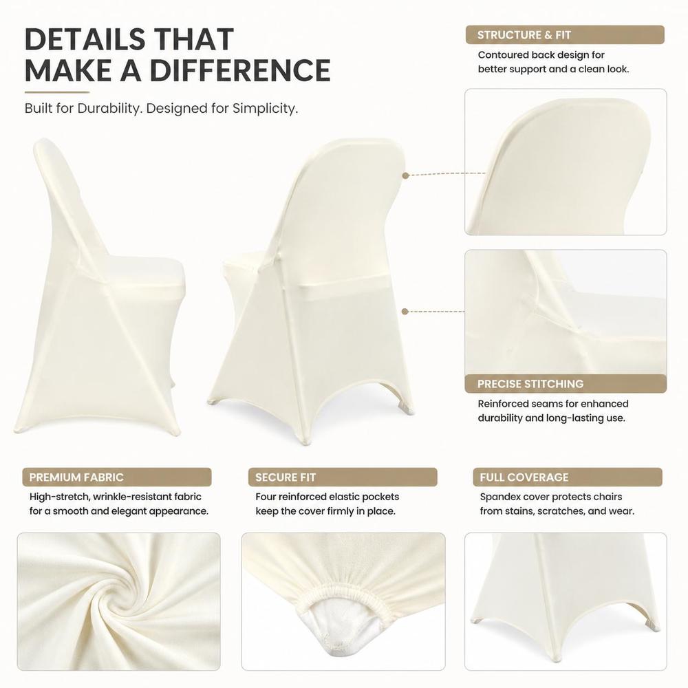 Housse de chaise pliante ivoire à poches d'angle, lot de 30
