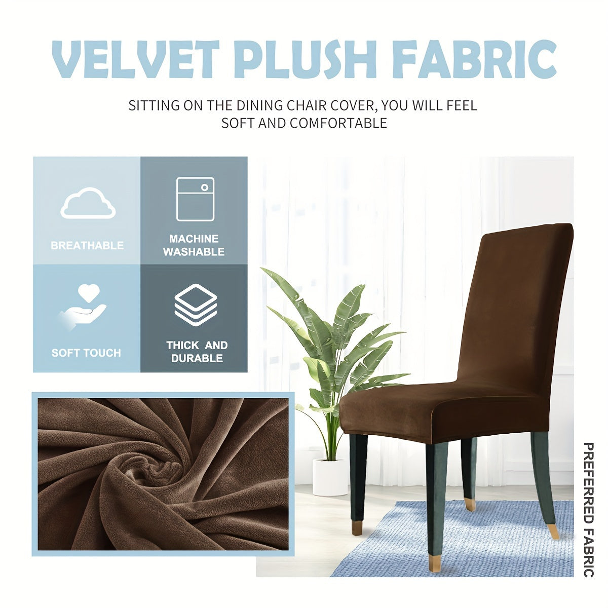 Housse de chaise en velours extensible, lot de 2, 4 ou 6