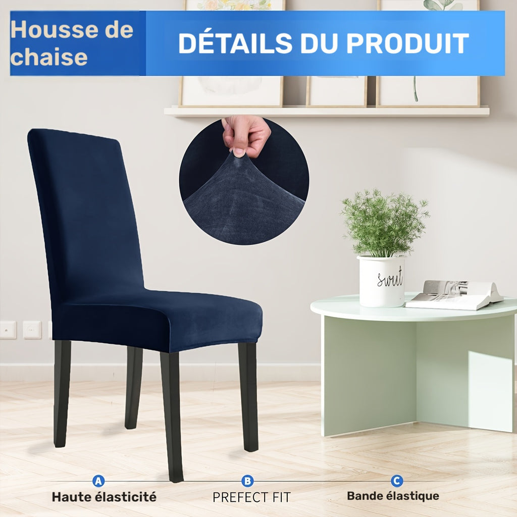 Housse de chaise en velours extensible, lot de 2, 4 ou 6