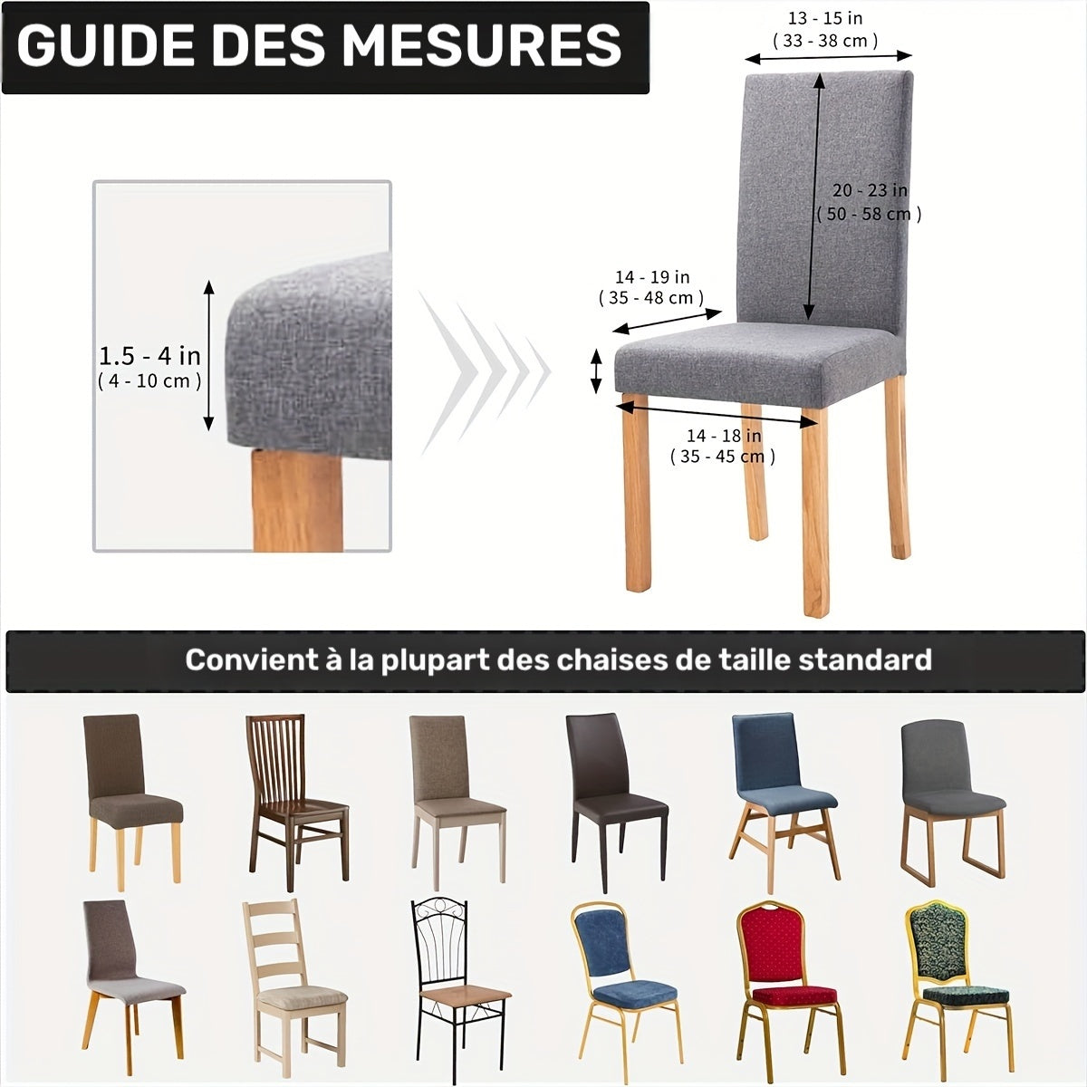 Housse de chaise en velours extensible, lot de 2, 4 ou 6