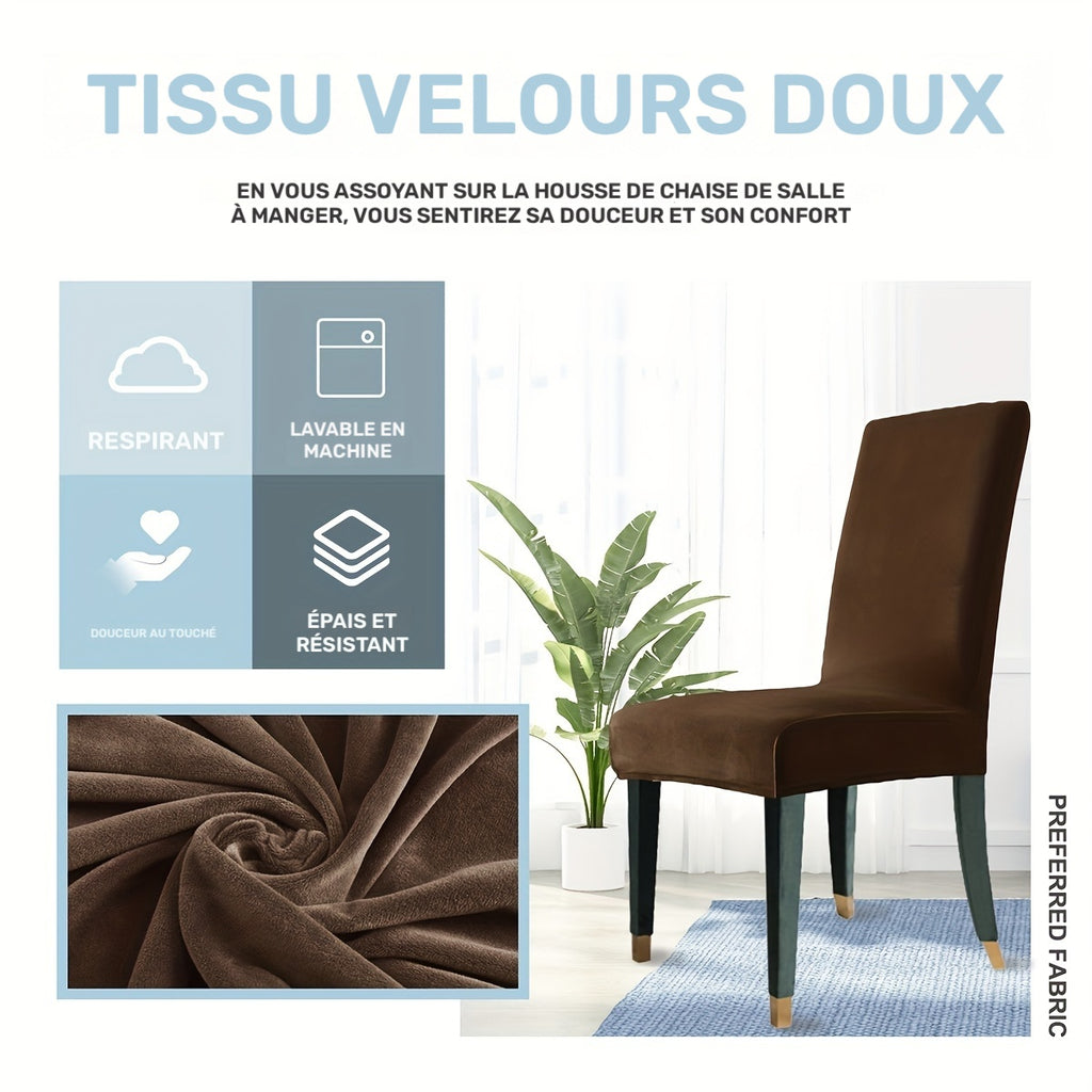 Housse de chaise en velours extensible, lot de 2, 4 ou 6