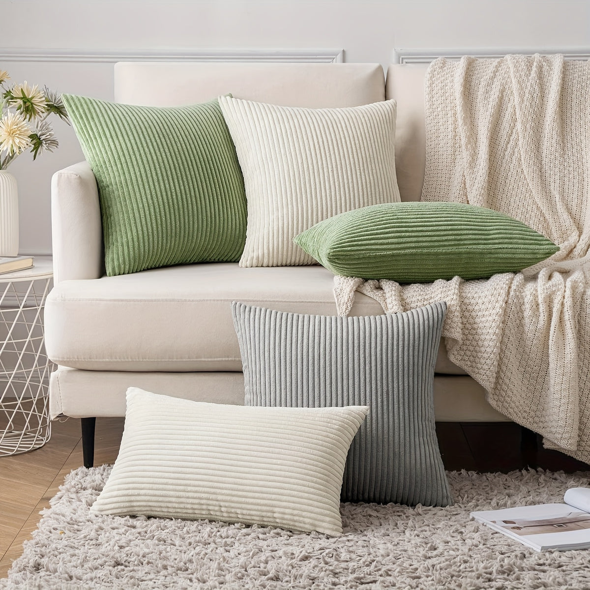 Housse de coussin en velours côtelé, huit coloris au choix
