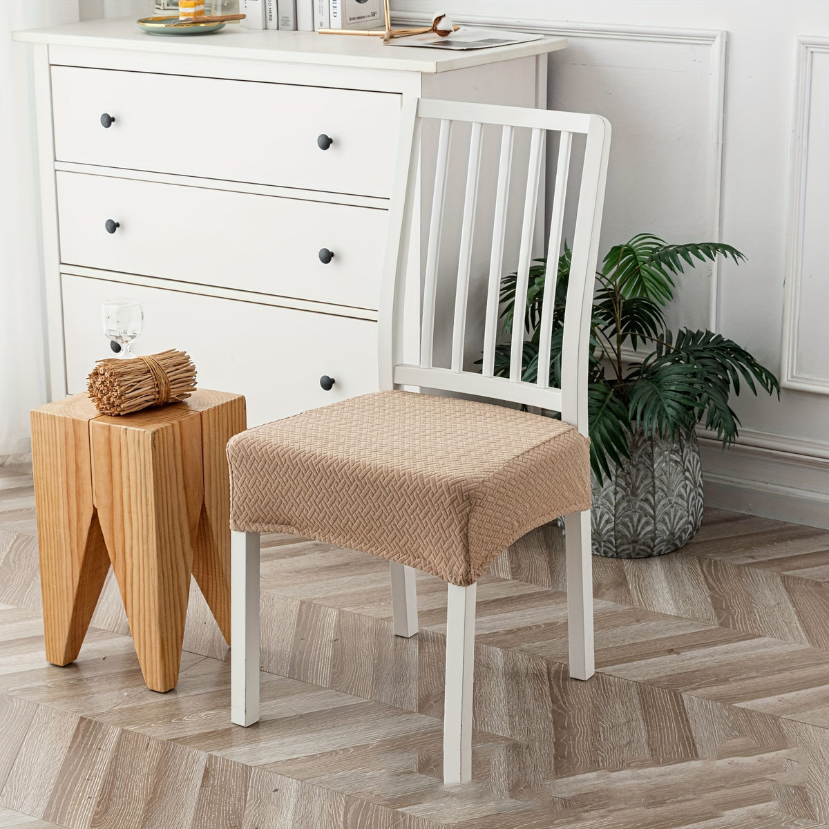 Housse de chaise pour assise seule, relief chevron tissé