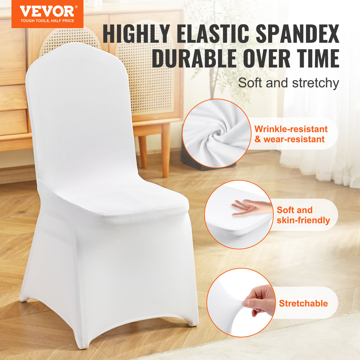 Housse de chaise blanche de banquet en spandex, lot de 12