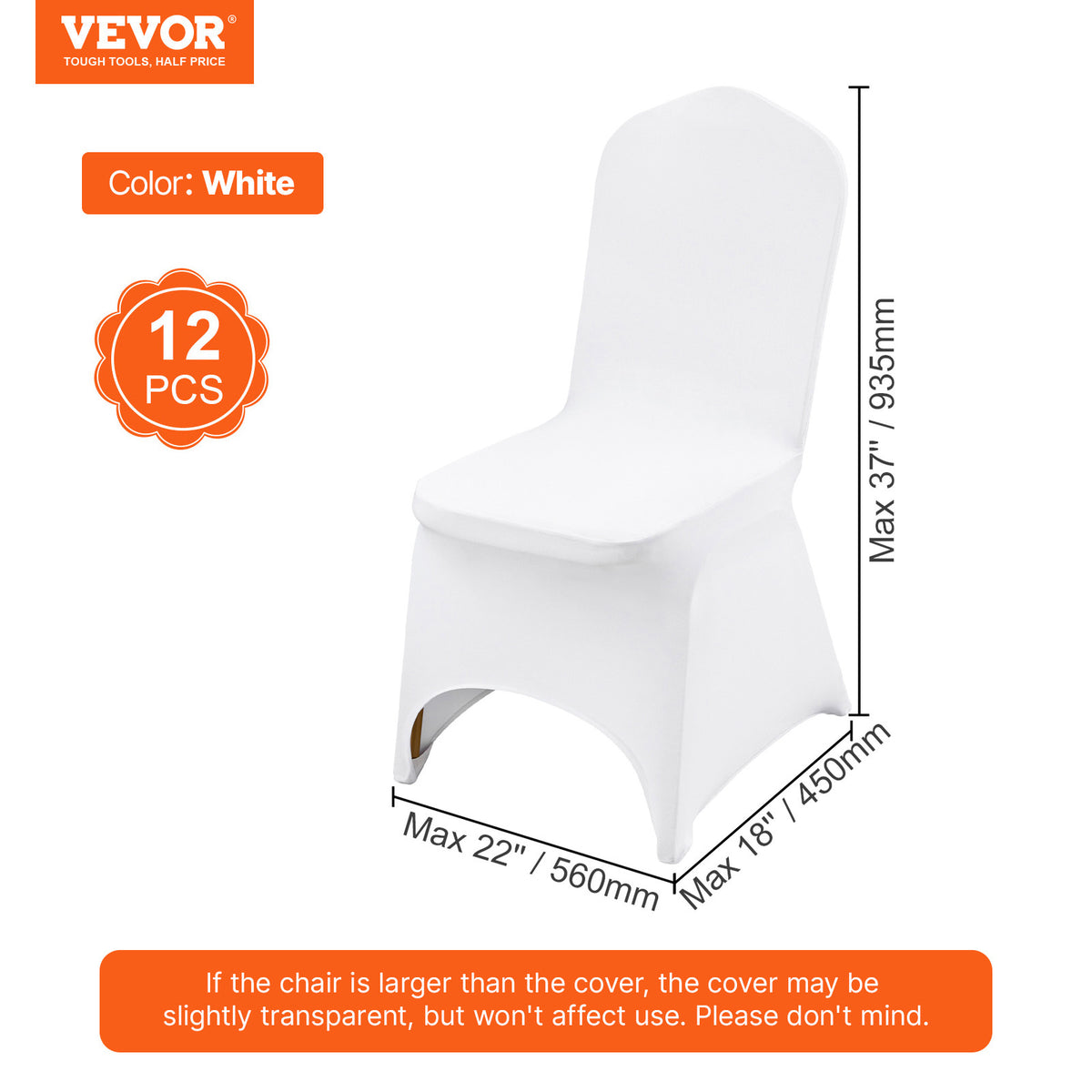 Housse de chaise blanche de banquet en spandex, lot de 12