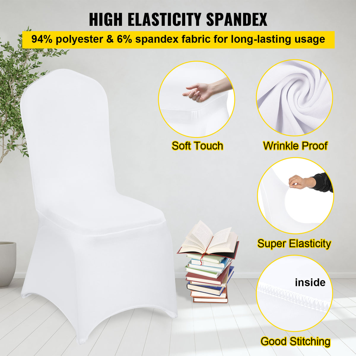 Housse de chaise blanche à dossier plat, lot de 50 pièces