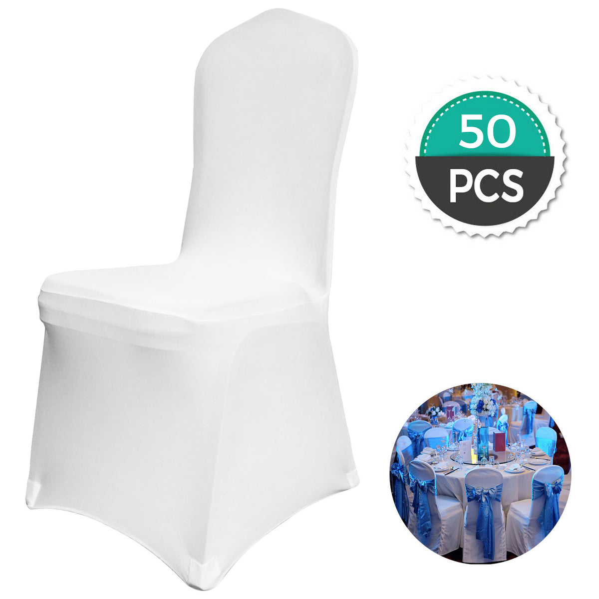 Housse de chaise blanche à dossier plat, lot de 50 pièces