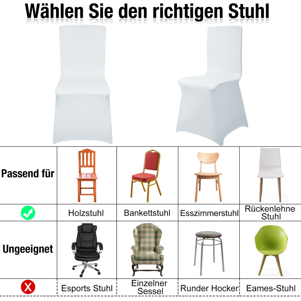 Housse de chaise blanche extensible pour banquet, lot de 100