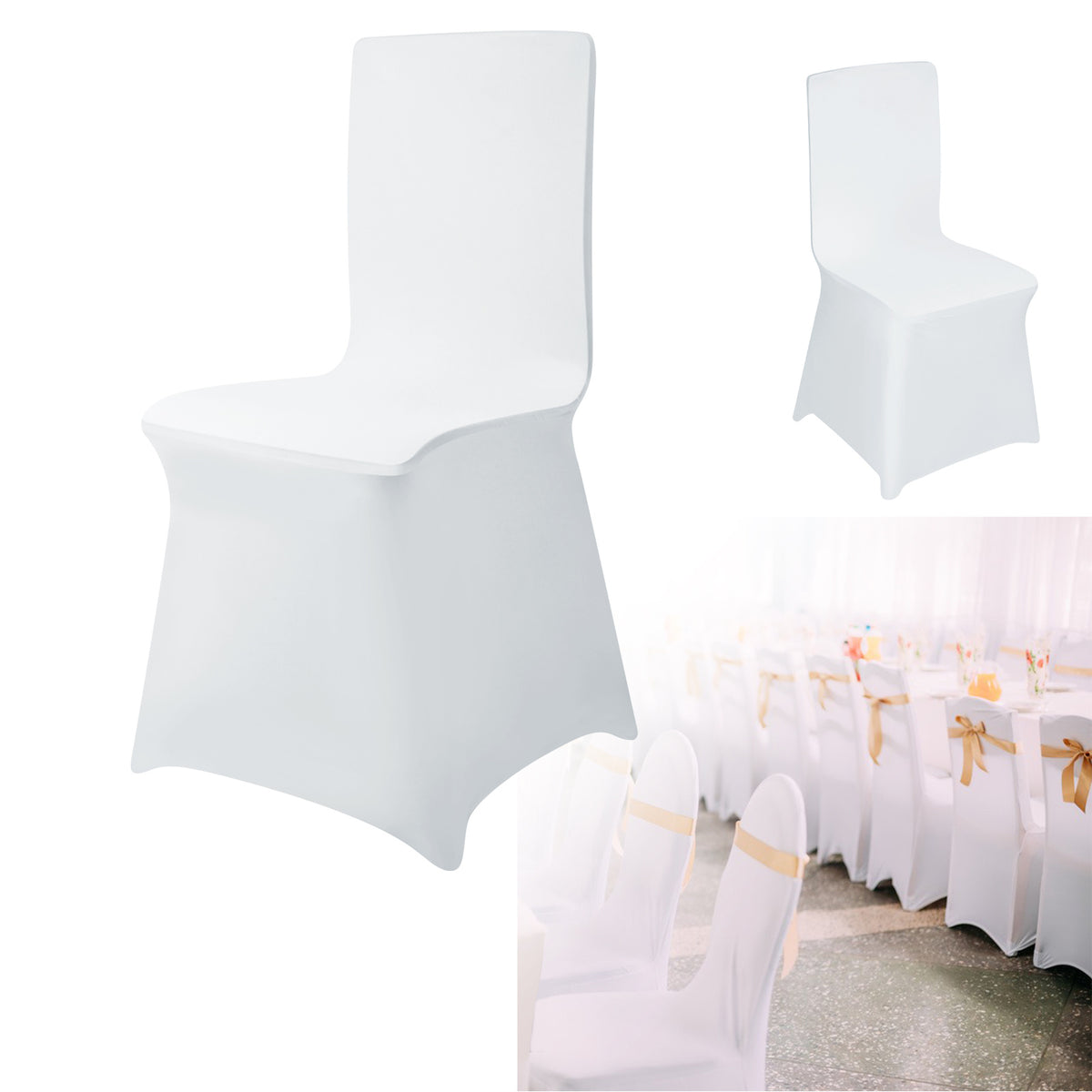 Housse de chaise blanche extensible pour banquet, lot de 100