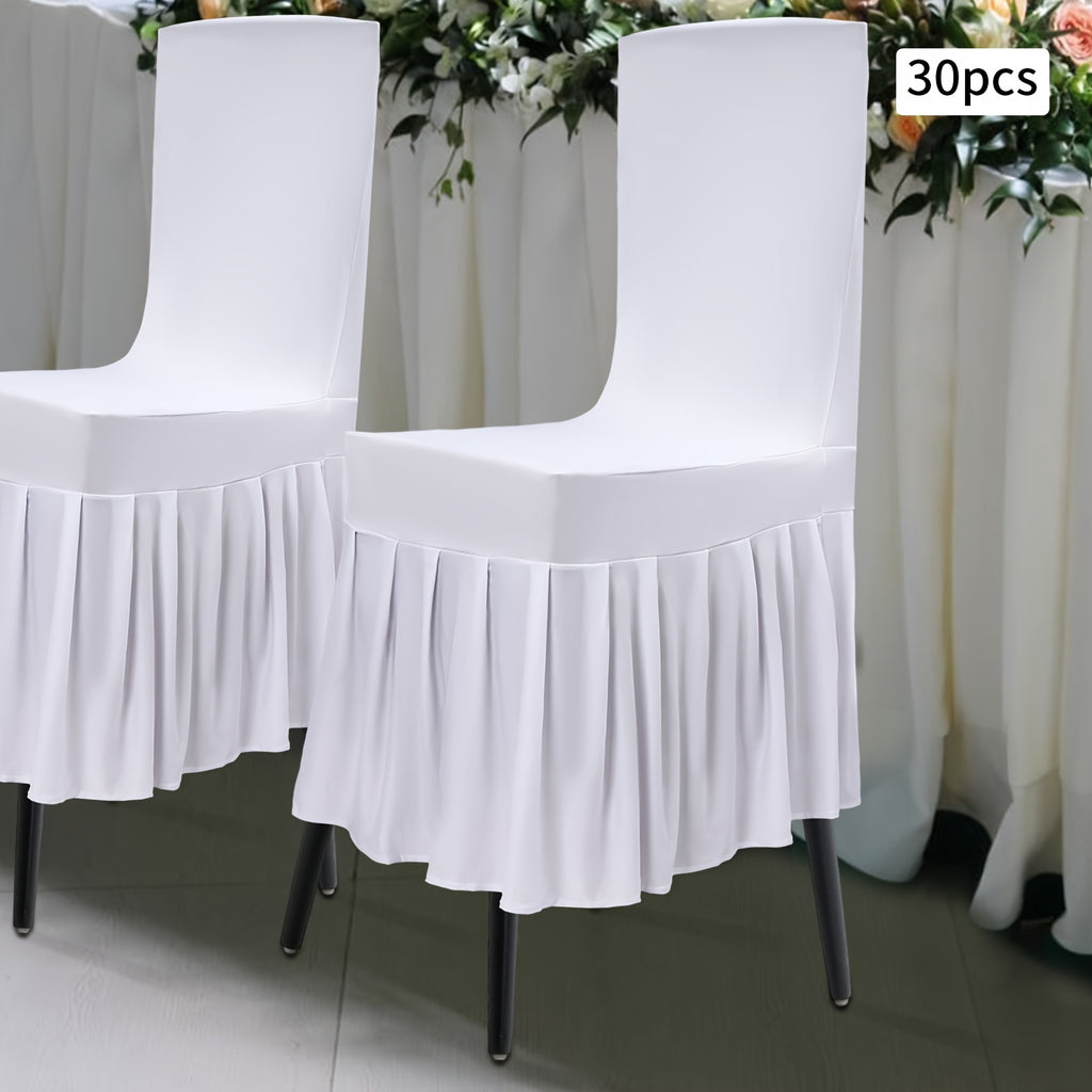 Housse de chaise blanche à jupe volantée plissée, lot de 30