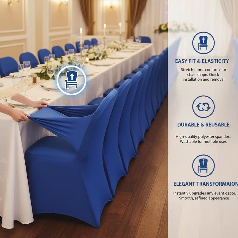 Housse de chaise bleue extensible pour banquet, lot de 50