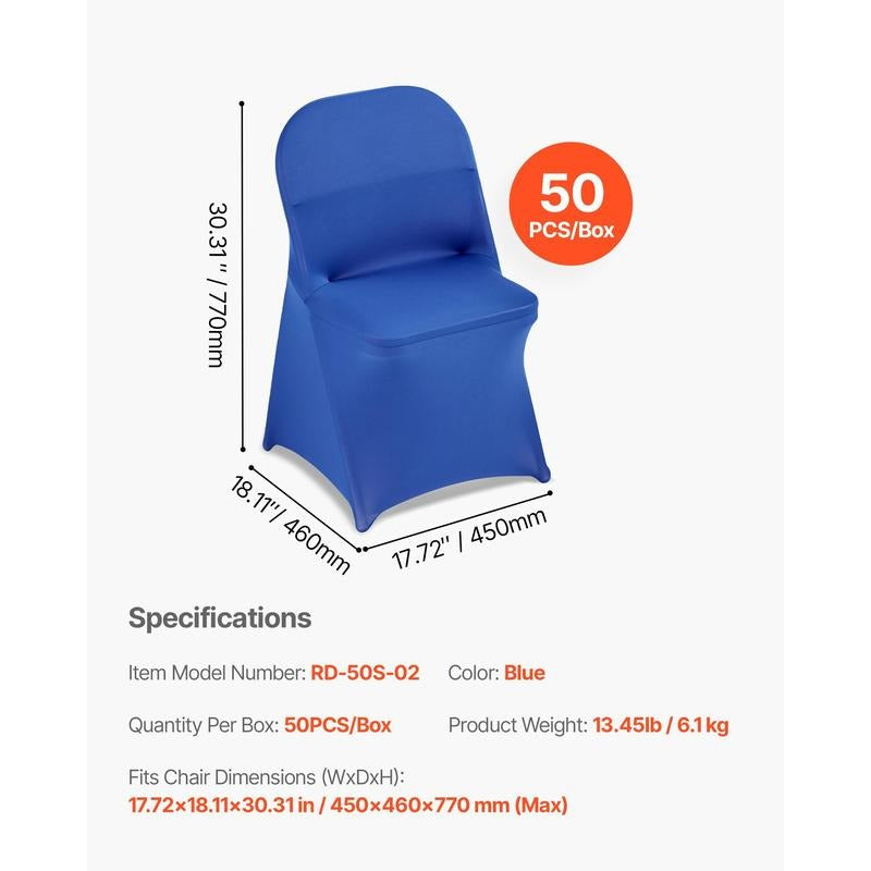 Housse de chaise bleue extensible pour banquet, lot de 50