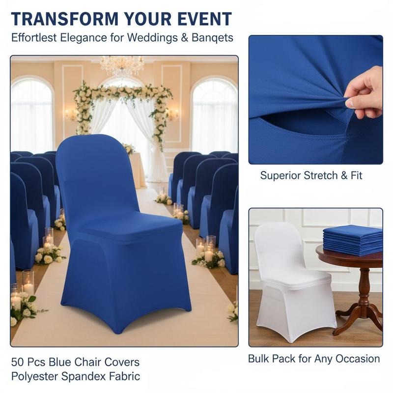 Housse de chaise bleue extensible pour banquet, lot de 50