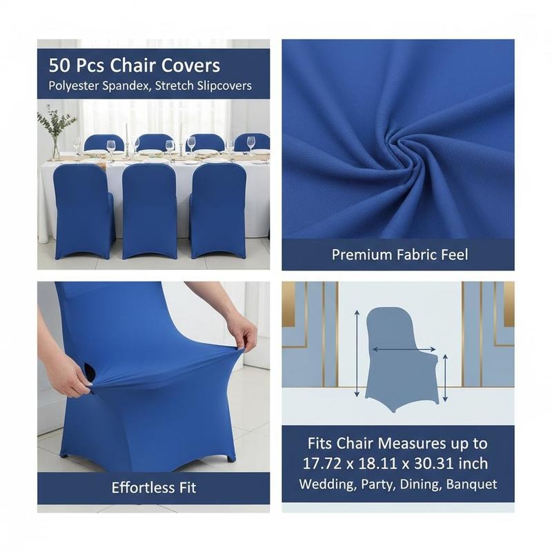 Housse de chaise bleue extensible pour banquet, lot de 50