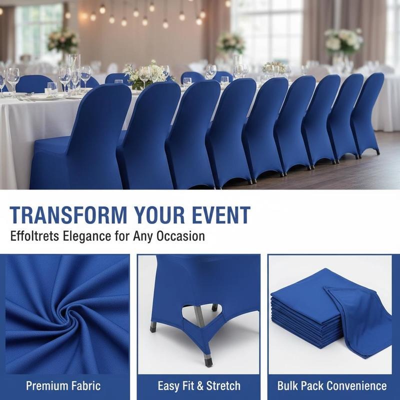 Housse de chaise bleue extensible pour banquet, lot de 50