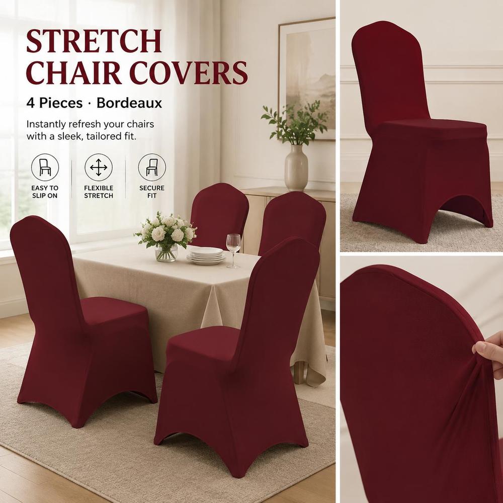 Housse de chaise extensible bordeaux, lot de 4 pour salle à manger