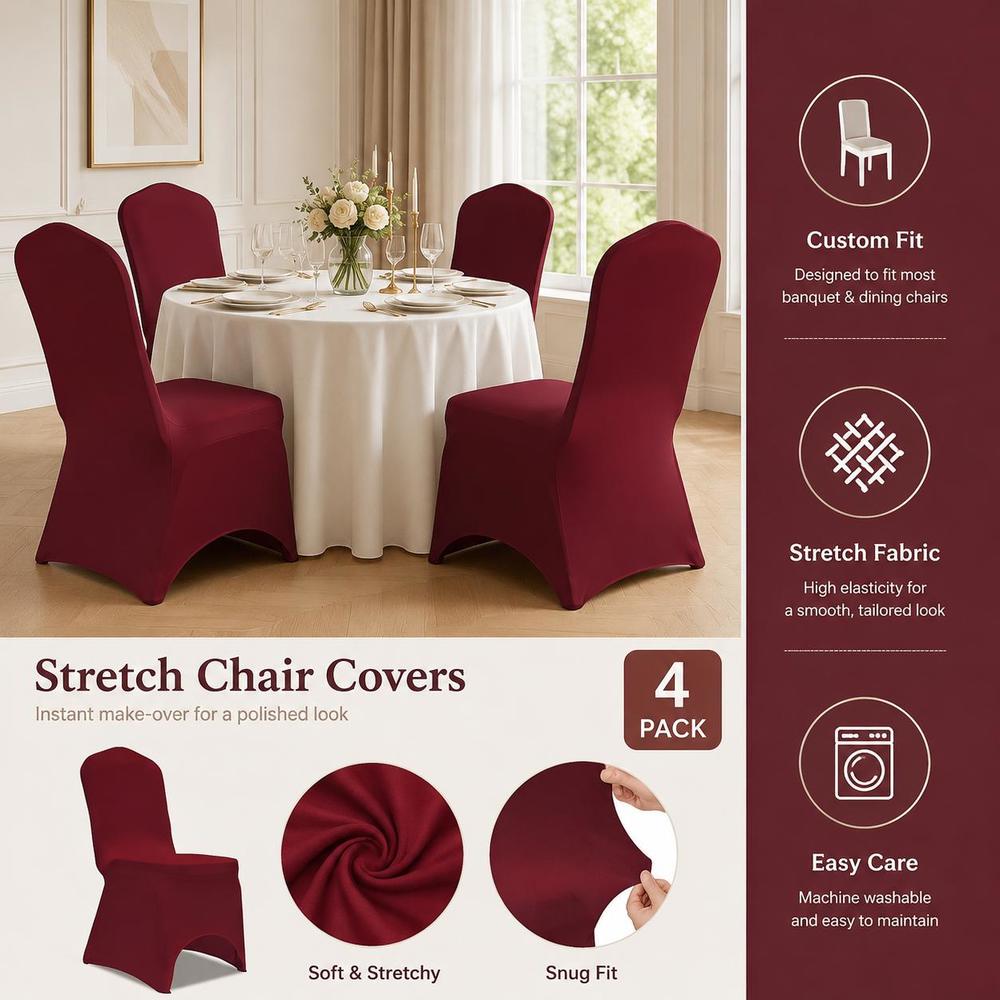 Housse de chaise extensible bordeaux, lot de 4 pour salle à manger