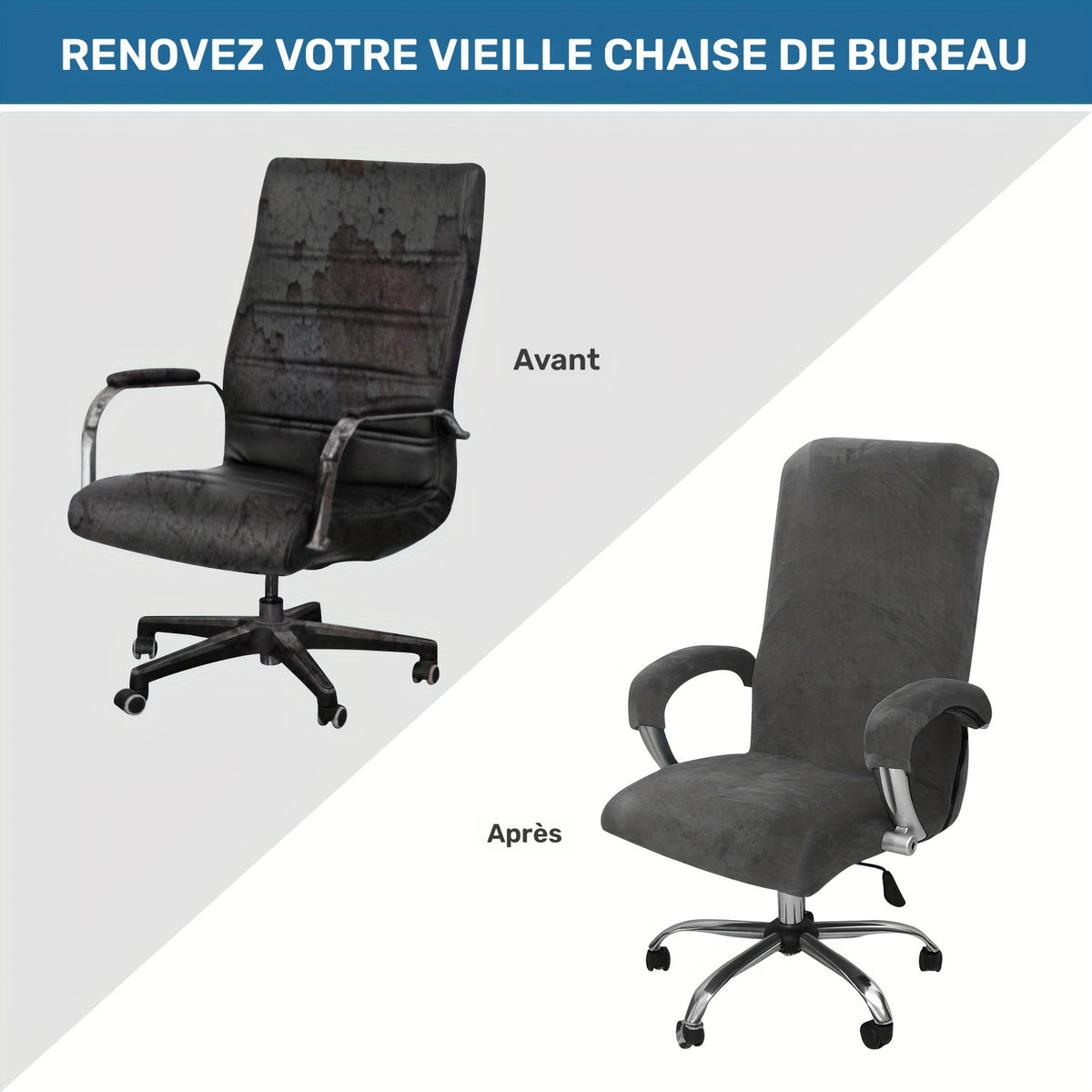 Housse de chaise de bureau taille XL, velours et manchons