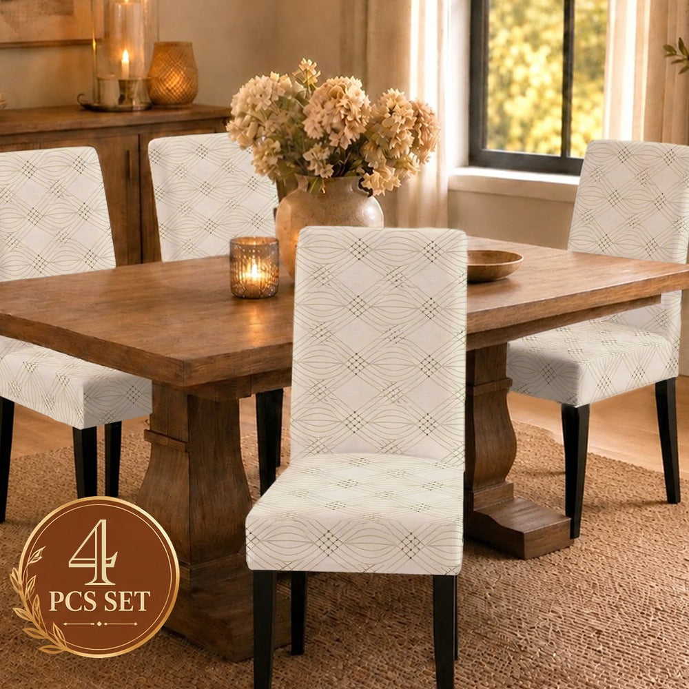 Housse de chaise crème à treillis doré imprimé, lot de 4