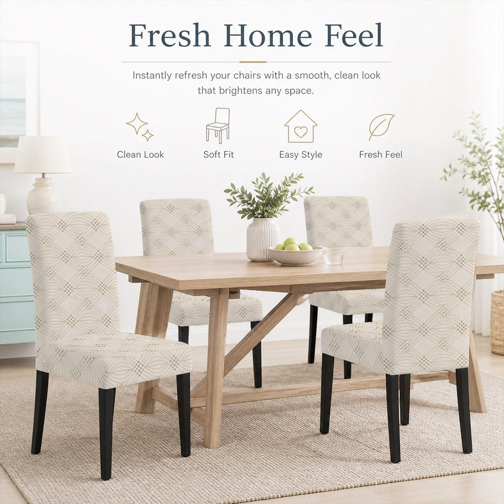 Housse de chaise crème à treillis doré imprimé, lot de 4