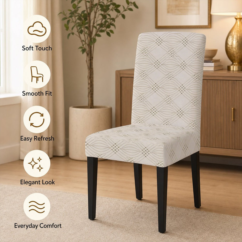 Housse de chaise crème à treillis doré imprimé, lot de 4