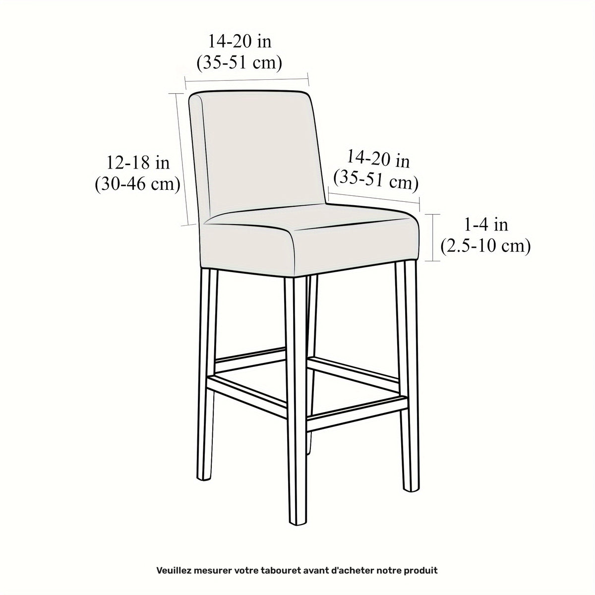 Housse de chaise de bar en velours à dossier droit, 11 teintes