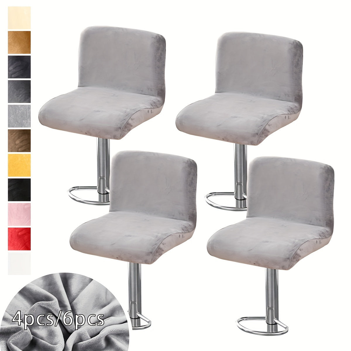 Housse de chaise de bar en velours extensible, lot de 4 ou 6