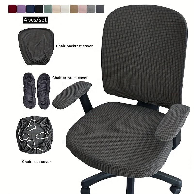 Housse de chaise de bureau en 4 pièces, accoudoirs inclus