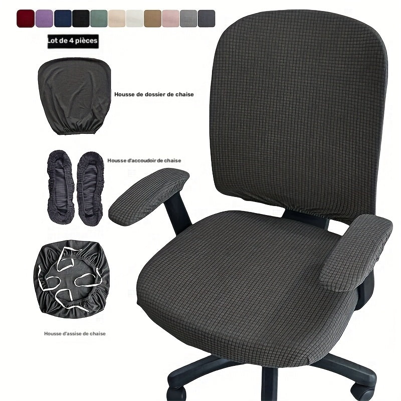 Housse de chaise de bureau en 4 pièces, accoudoirs inclus