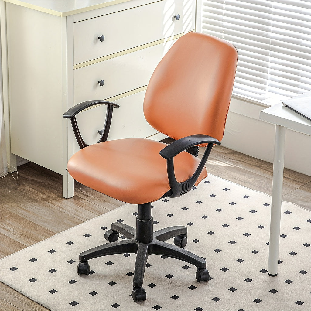 Housse de chaise de bureau aspect cuir PU, 2 pièces extensibles