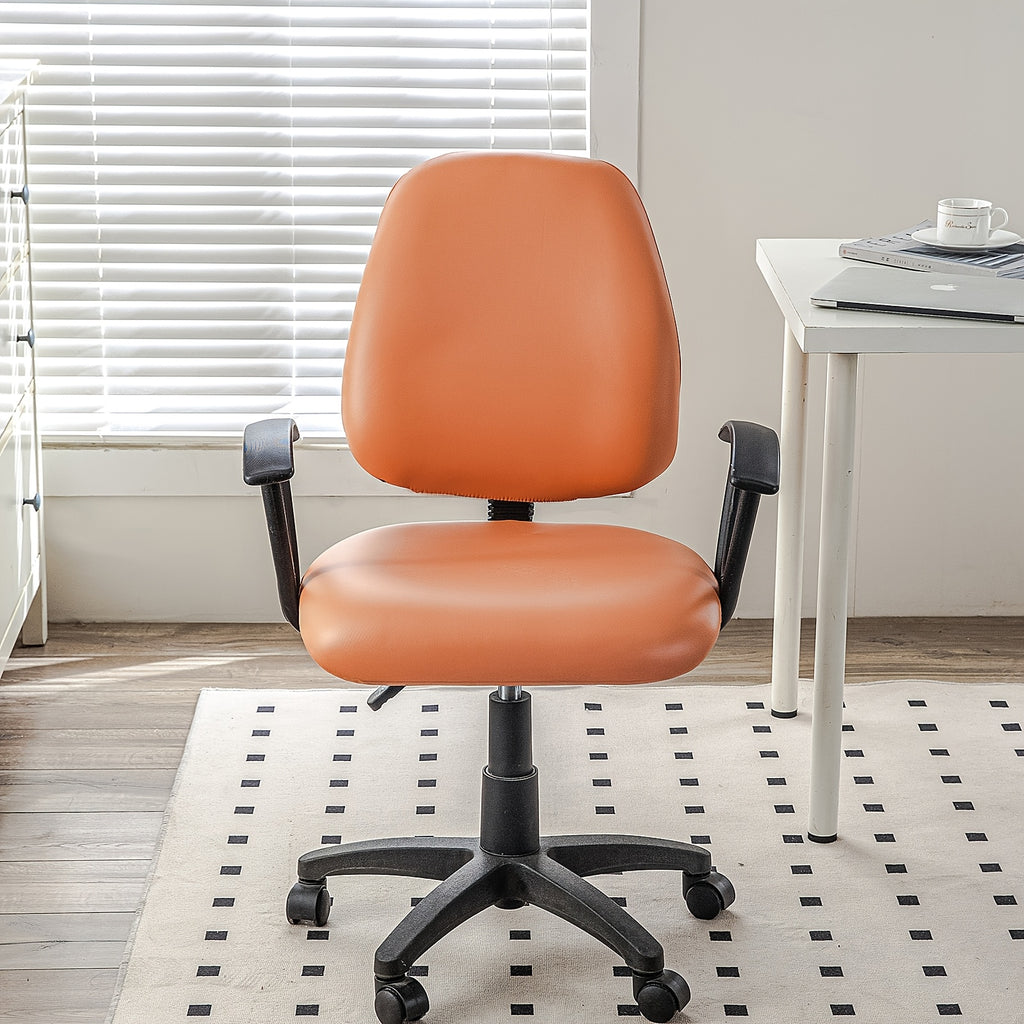 Housse de chaise de bureau aspect cuir PU, 2 pièces extensibles