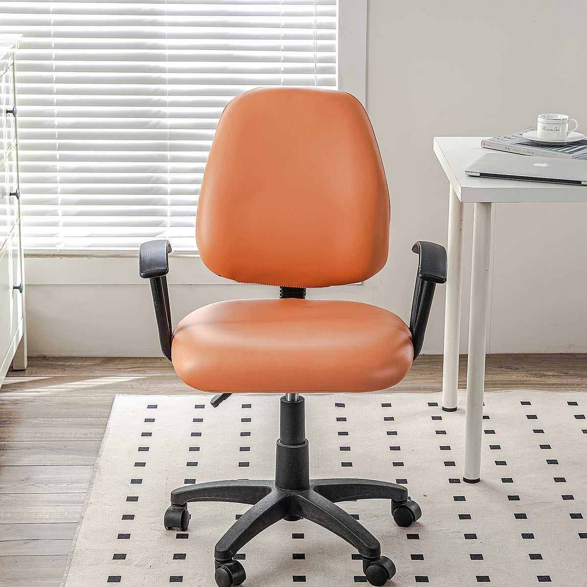 Housse de chaise de bureau aspect cuir PU, 2 pièces extensibles