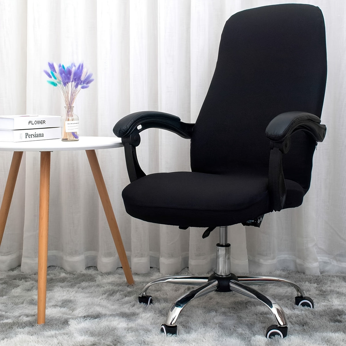 Housse de chaise de bureau à dossier haut, fermeture éclair