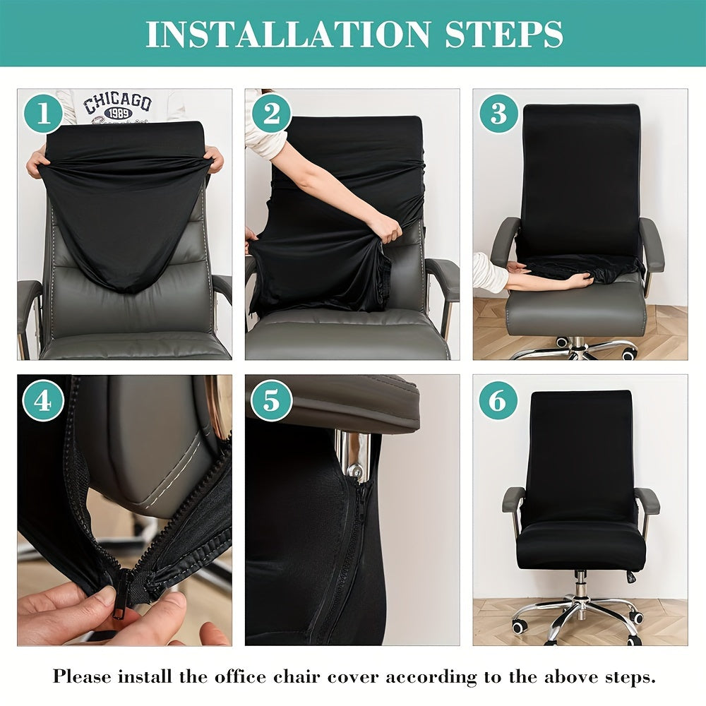 Housse de chaise de bureau à dossier haut, fermeture éclair