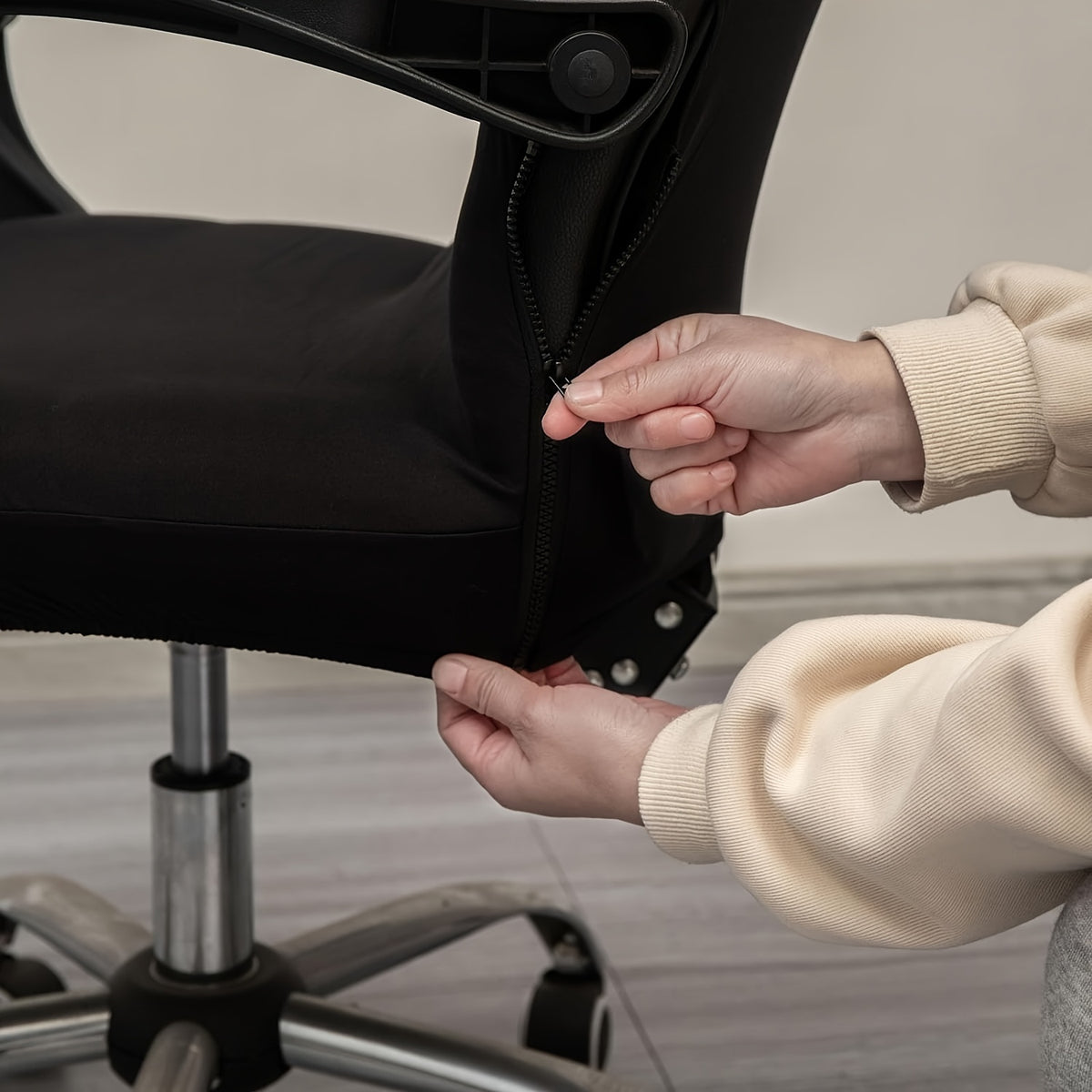 Housse de chaise de bureau à dossier haut, fermeture éclair