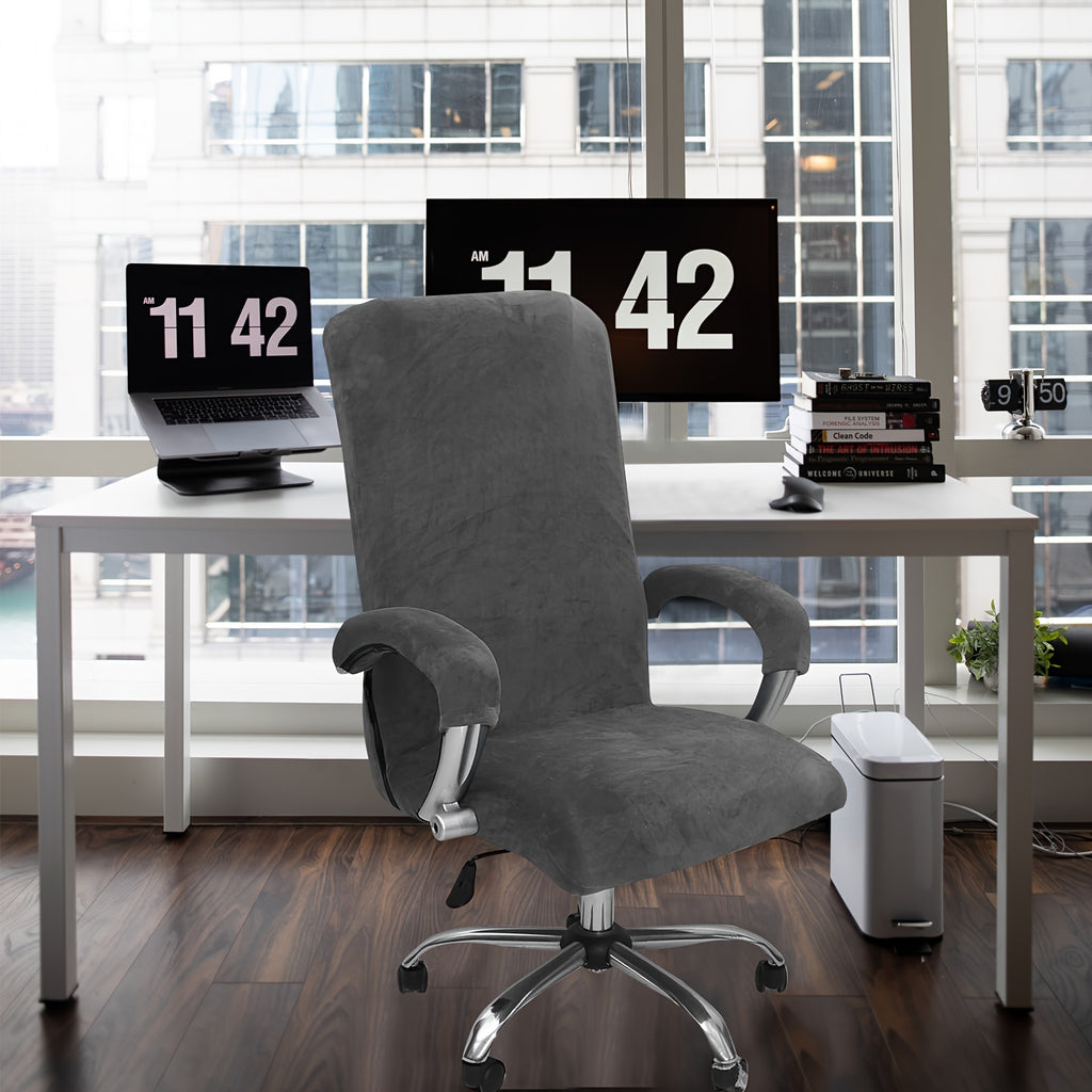 Housse de chaise de bureau en velours doux, lot de 3 pièces