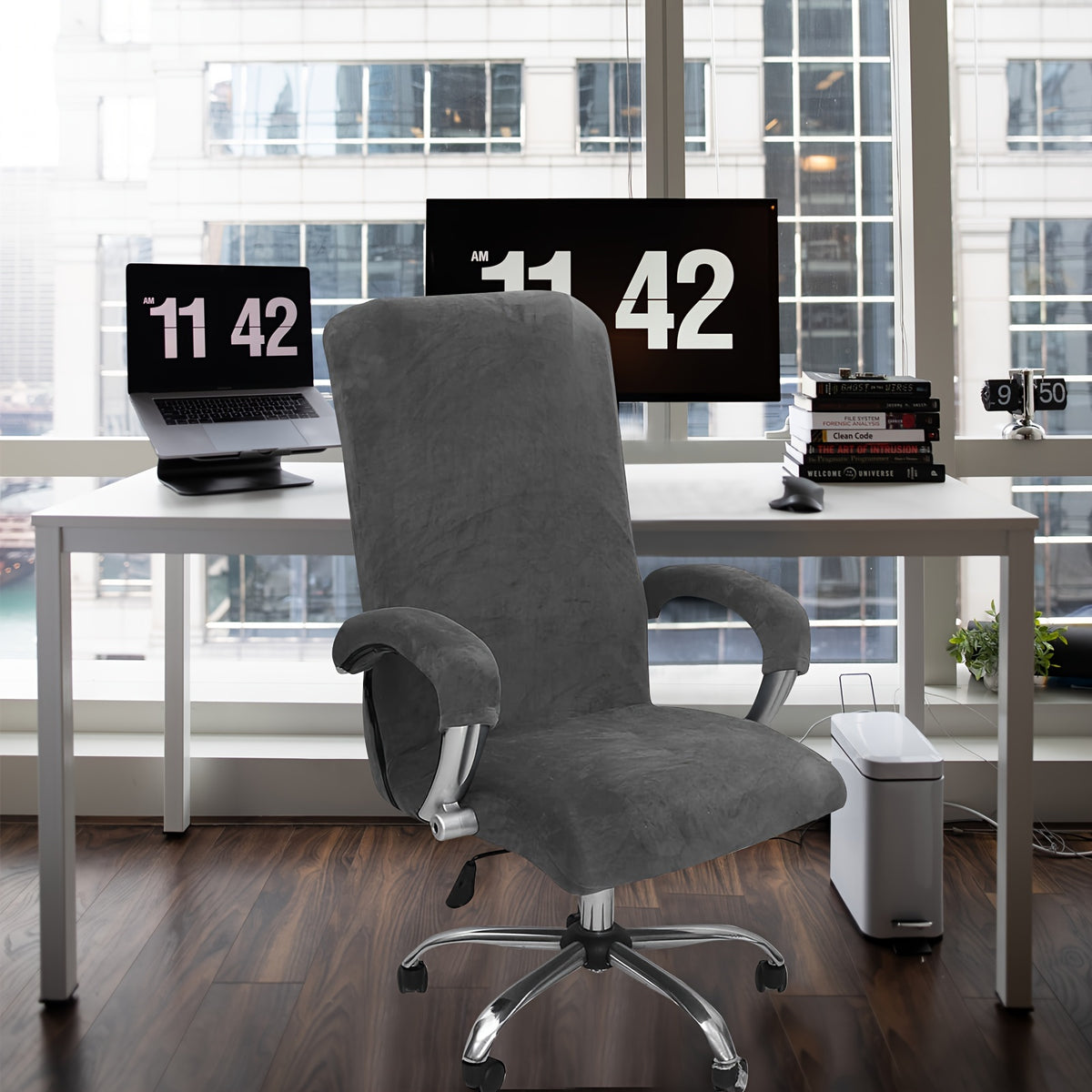 Housse de chaise de bureau en velours doux, lot de 3 pièces