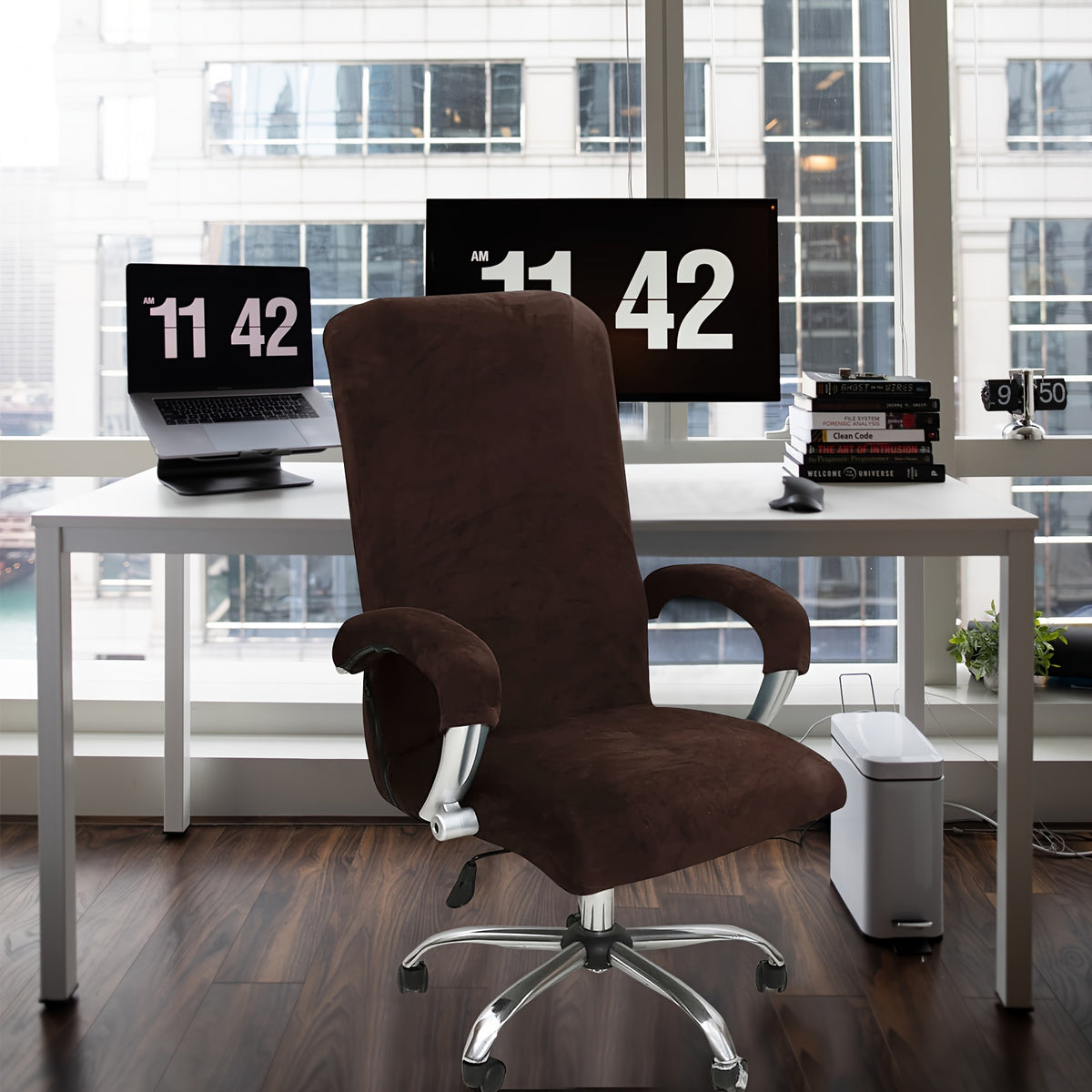 Housse de chaise de bureau en velours doux, lot de 3 pièces