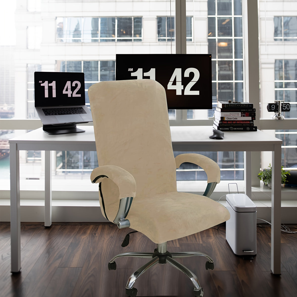 Housse de chaise de bureau en velours doux, lot de 3 pièces
