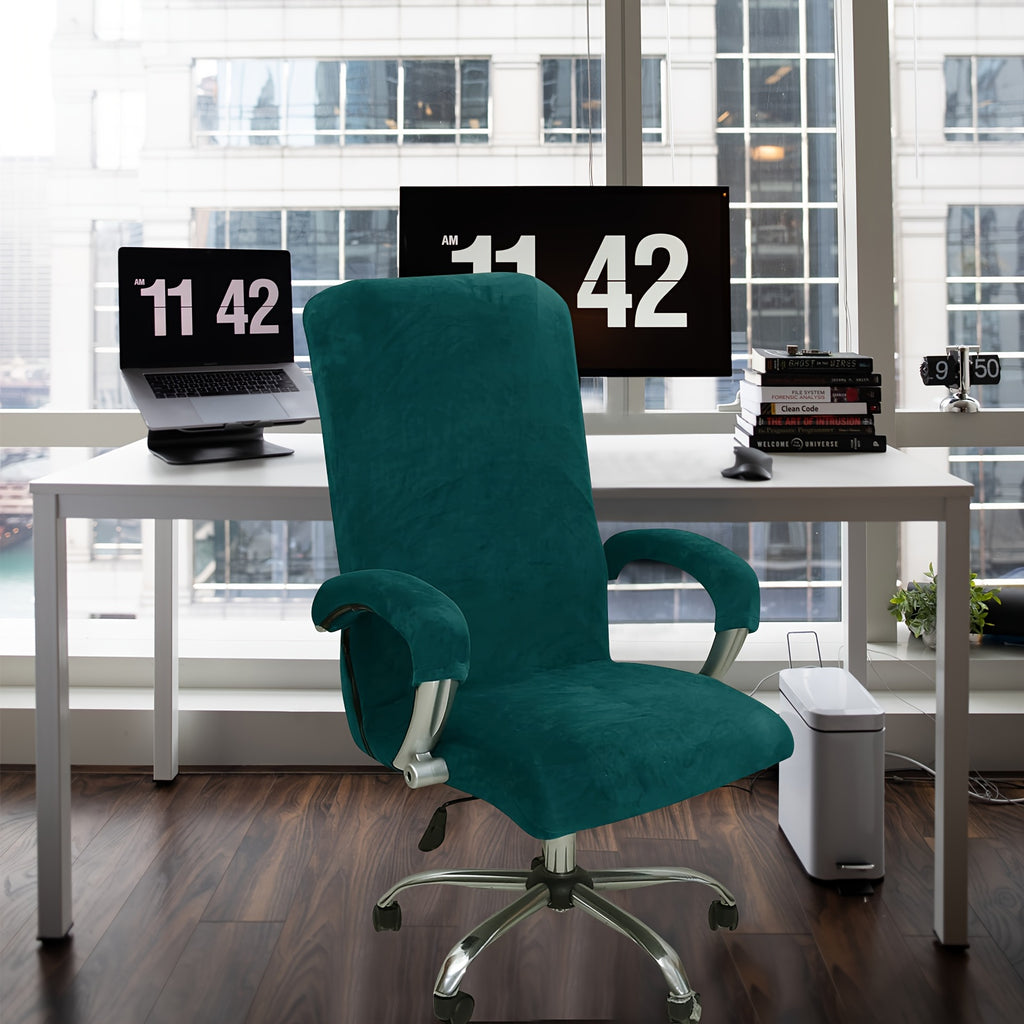 Housse de chaise de bureau en velours doux, lot de 3 pièces