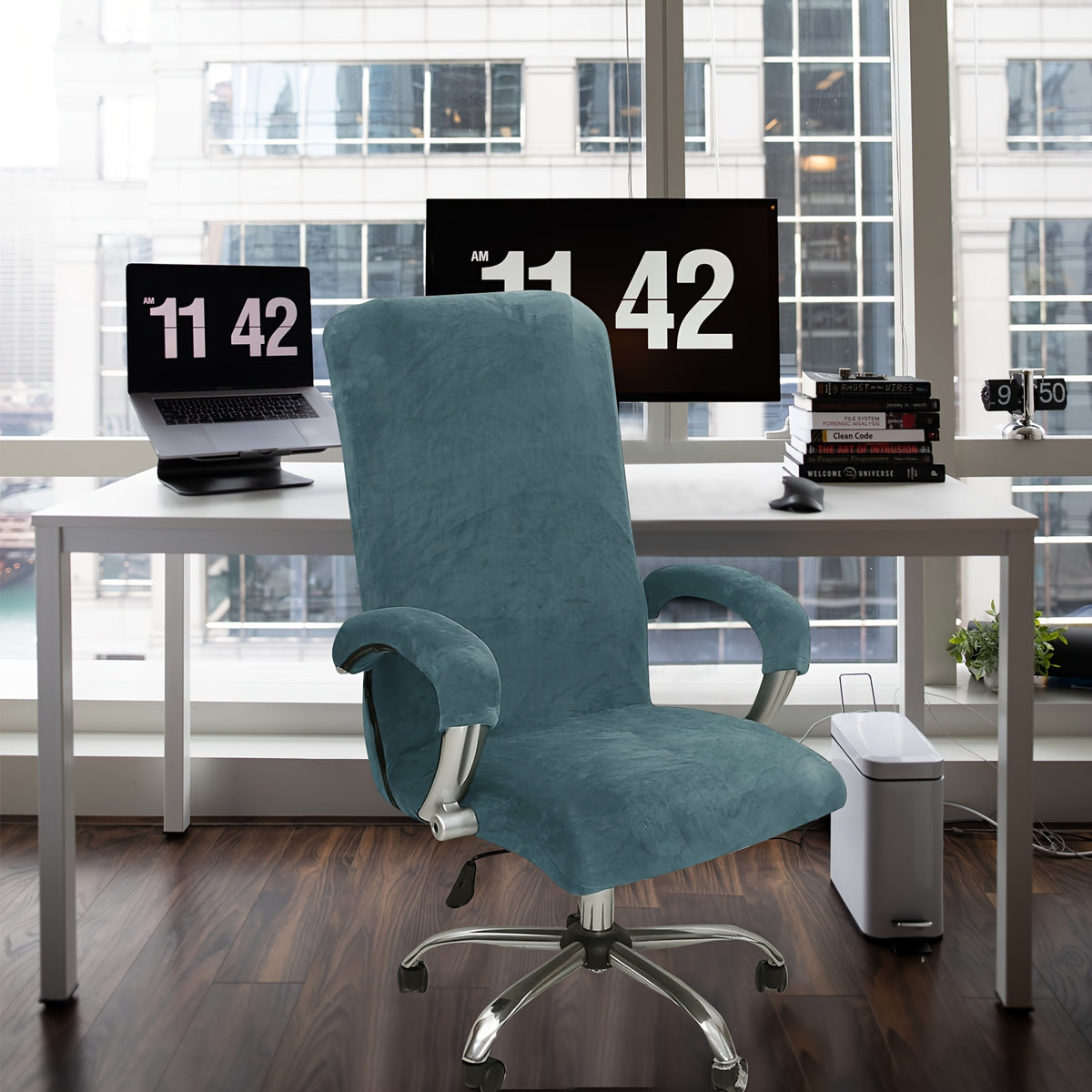 Housse de chaise de bureau en velours doux, lot de 3 pièces