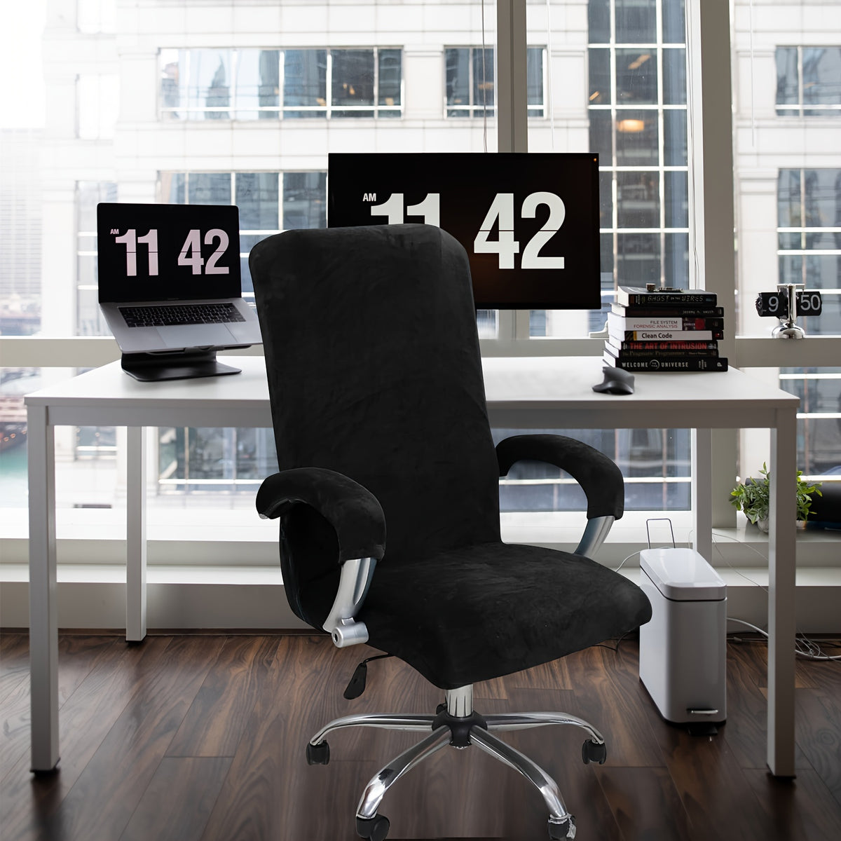 Housse de chaise de bureau en velours doux, lot de 3 pièces