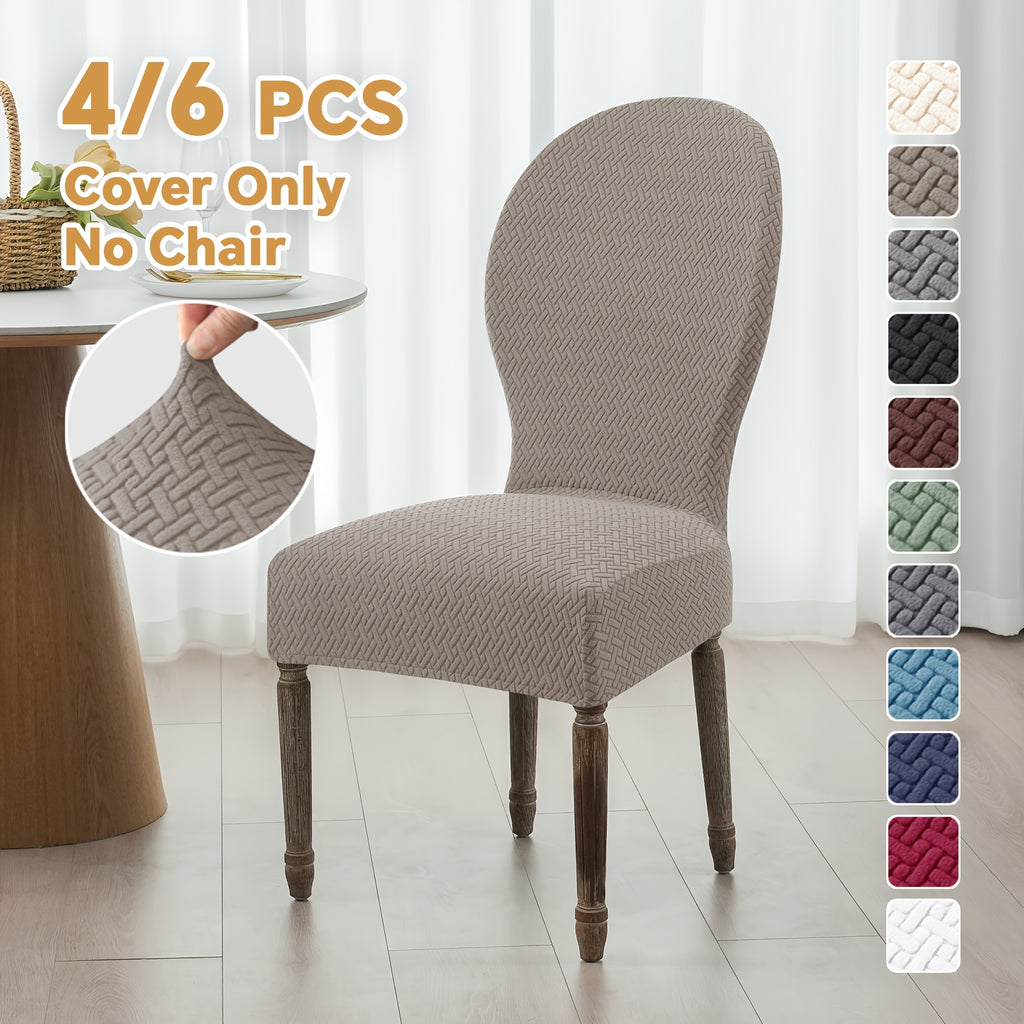Housse de chaise dossier rond en jacquard, lot de 4 ou 6
