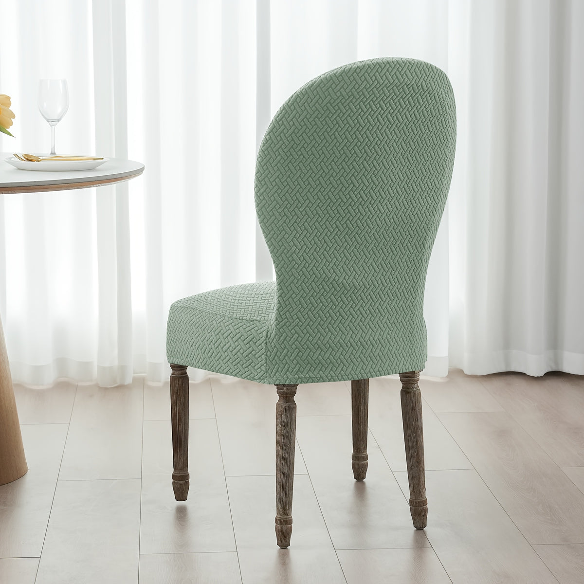 Housse de chaise dossier rond en jacquard, lot de 4 ou 6