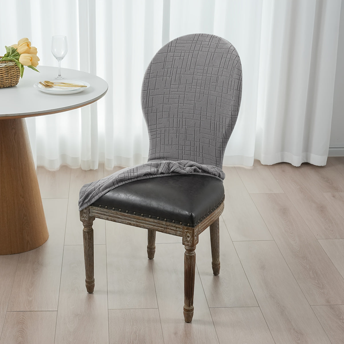Housse de chaise dossier rond vendue à l'unité, 7 teintes