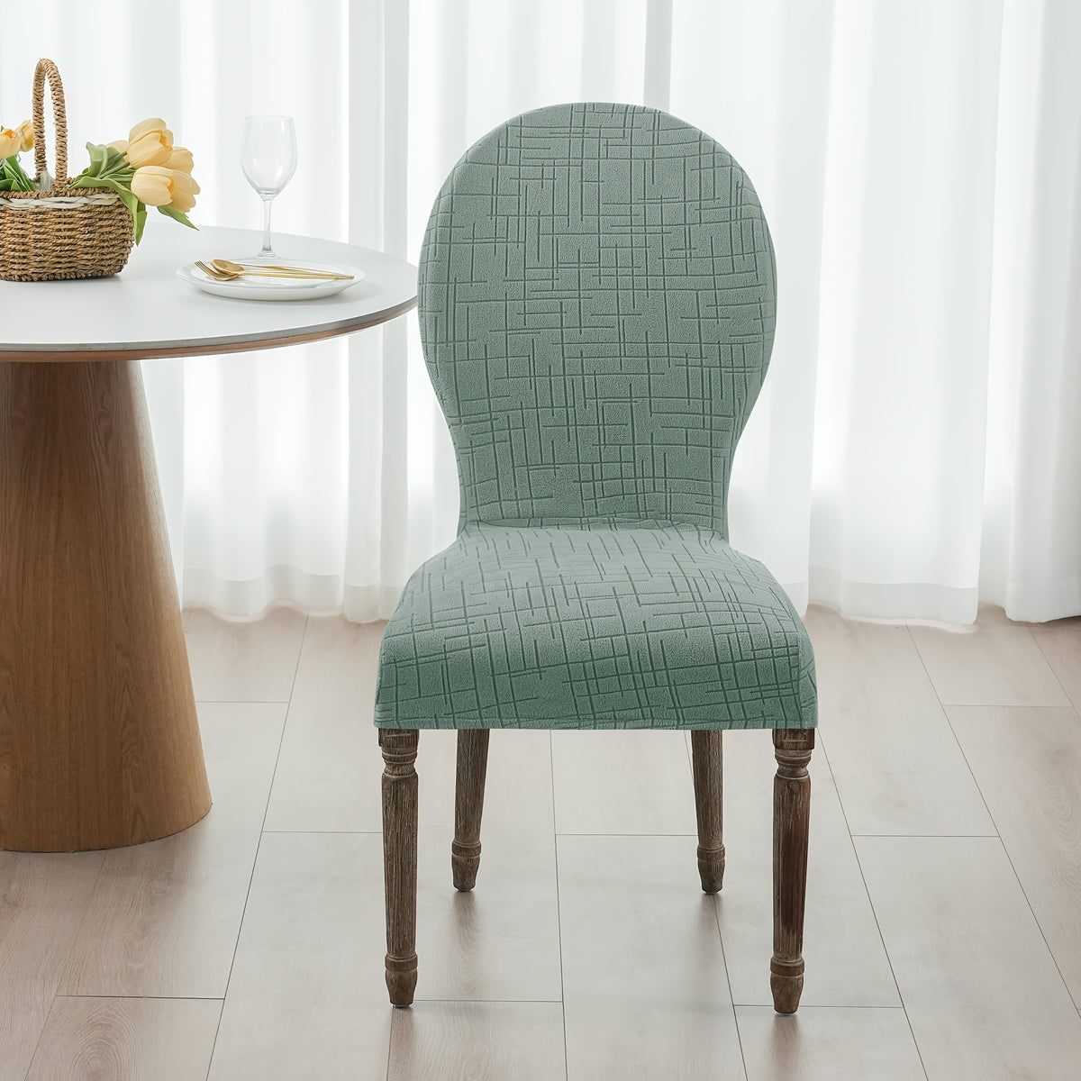 Housse de chaise dossier rond vendue à l'unité, 7 teintes
