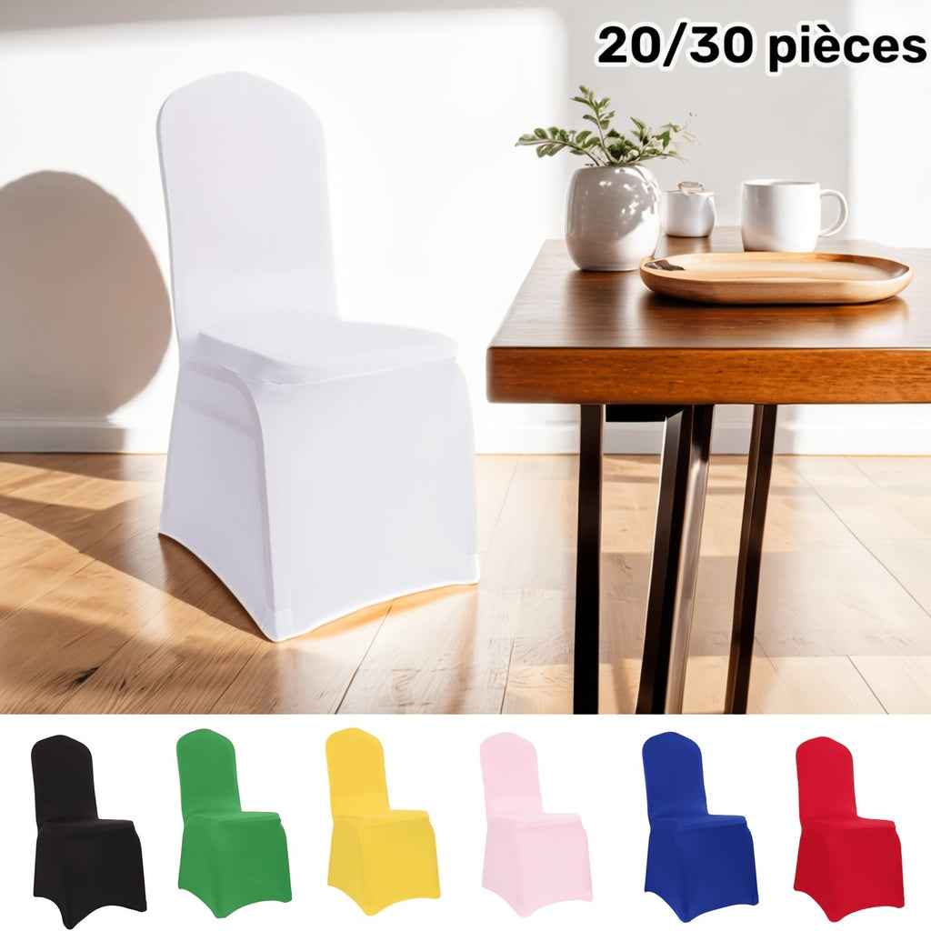 Housse de chaise extensible en 7 coloris, lot de 20 ou 30