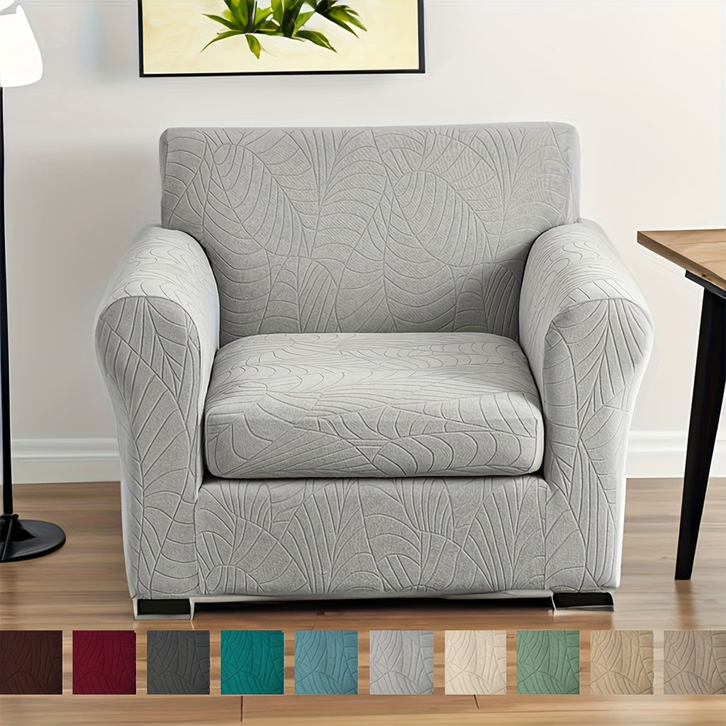 Housse de chaise fauteuil une place, jacquard feuillage, 2 pièces — vue 10