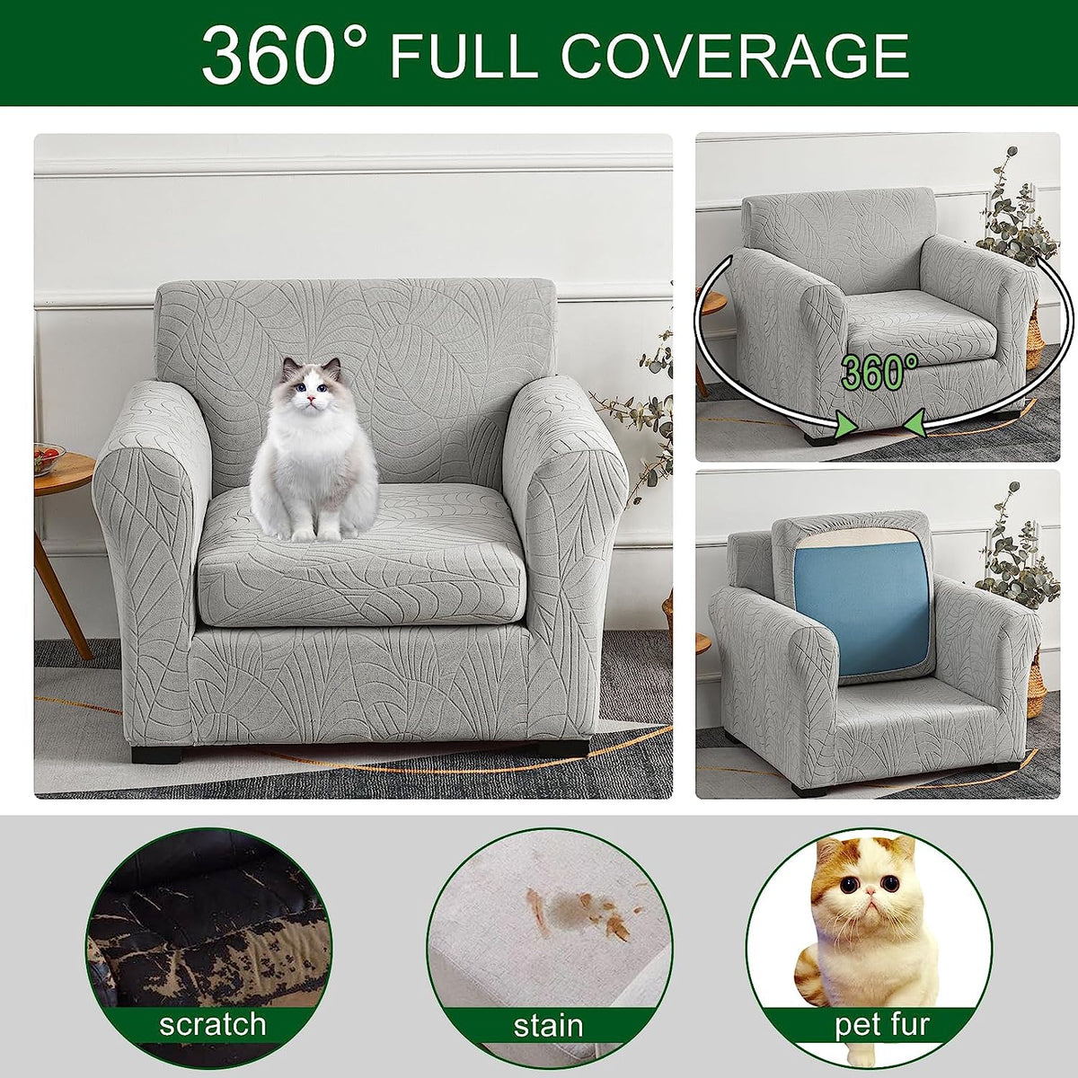 Housse de chaise fauteuil une place, jacquard feuillage, 2 pièces — vue 12