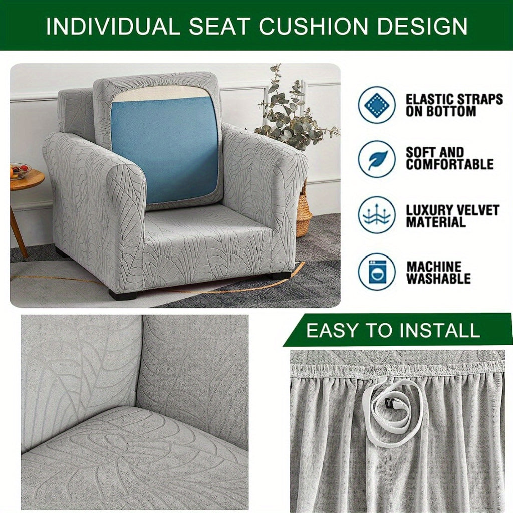 Housse de chaise fauteuil une place, jacquard feuillage, 2 pièces — vue 13